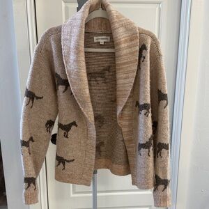 Lucky Brand Tan Shawl Collar Cardigan with Horse Pattern